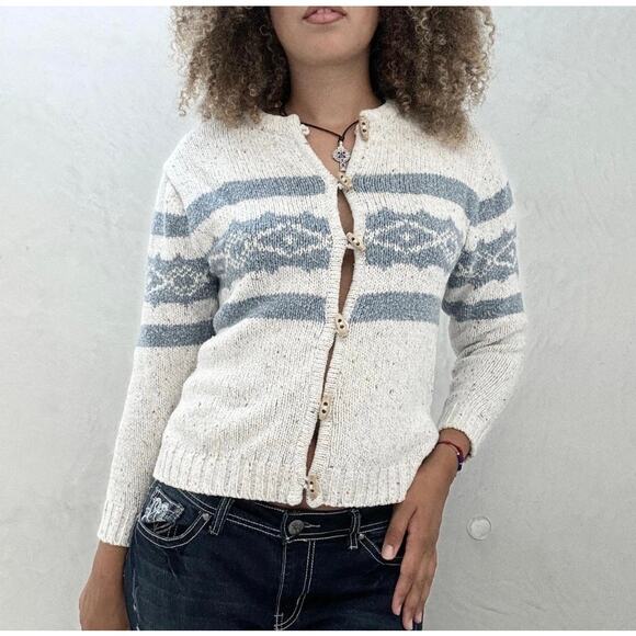 ST JOHNS BAY Vintage Fair Isle Knit Speckle Cardigan Size XL Wood Toggle Button - Picture 1 of 14